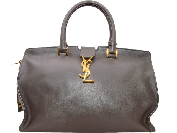 imgrc0080344283 Yves Saint Laurent Monogram Cabas Handbag Calf Leather Gray