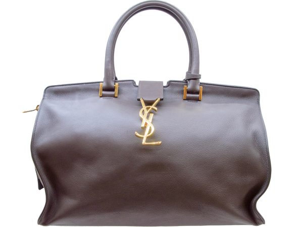 imgrc0080344284 Yves Saint Laurent Monogram Cabas Handbag Calf Leather Gray