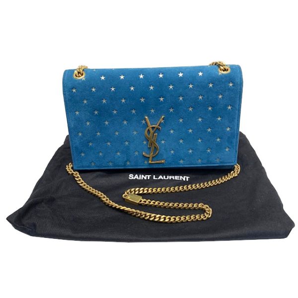 imgrc0083845328 Saint Laurent Classic Kate Chain Shoulder Bag Suede Logo Blue