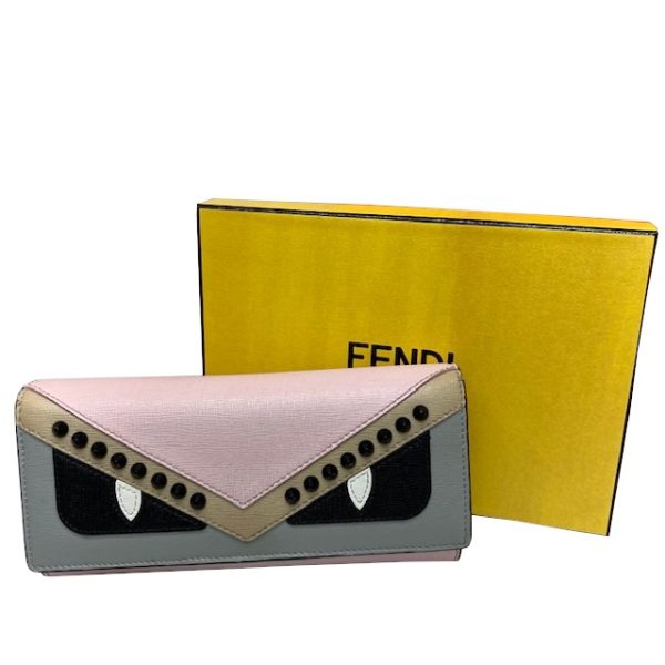 imgrc0084337332 FENDI Monster Long Wallet Pink Gray