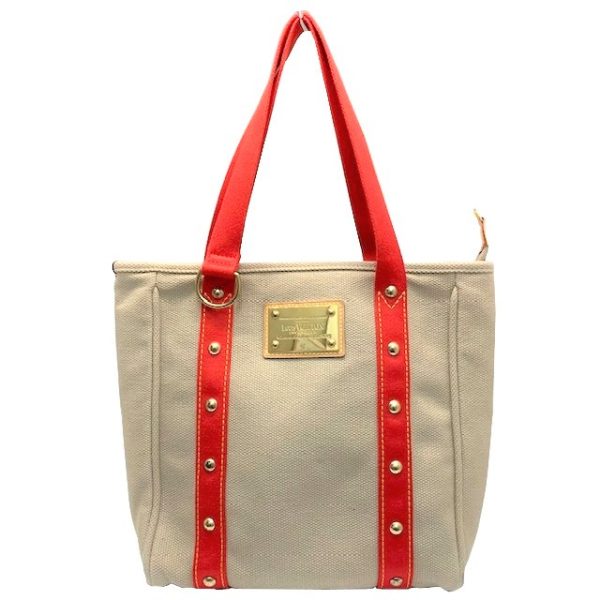 imgrc0084353456 Louis Vuitton Antigua Hippo MM Tote Bag Canvas Beige Red