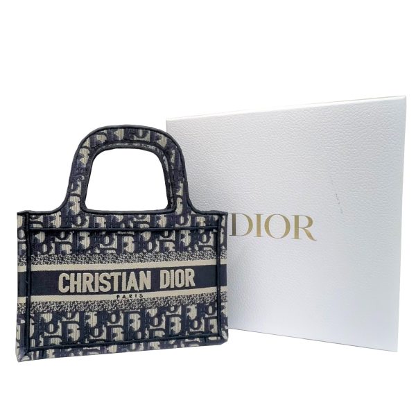 imgrc0085264088 Christian Dior Book Tote Mini Bag Oblique Embroidery Navy