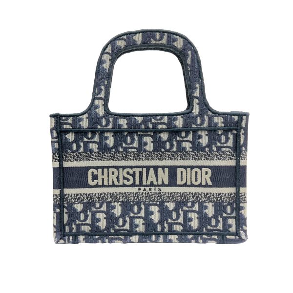 imgrc0085264089 Christian Dior Book Tote Mini Bag Oblique Embroidery Navy