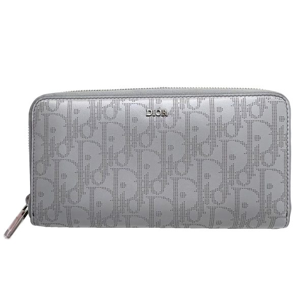 imgrc0086844182 Christian Dior Oblique Galaxy Trotter Long Wallet Zippy Wallet Calf Gray