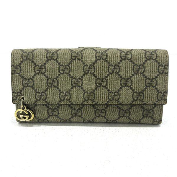 imgrc0087342549 Gucci GG Supreme W Hook BifLong Wallet Beige