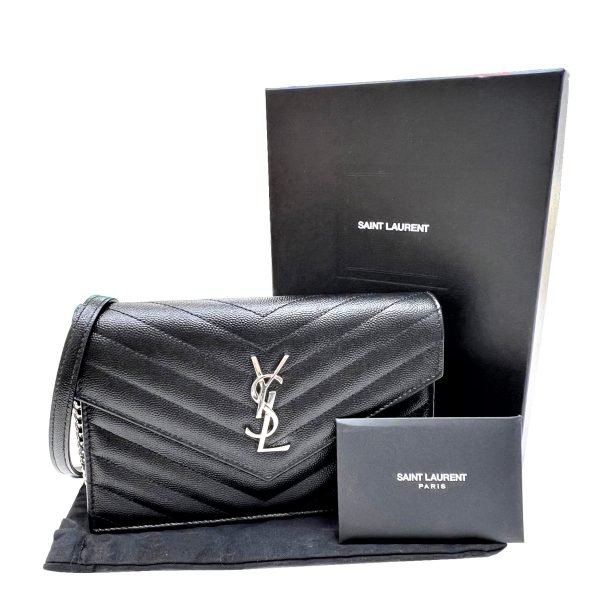 imgrc0087987697 Saint Laurent Monogram Envelope Chain Wallet Leather Silver