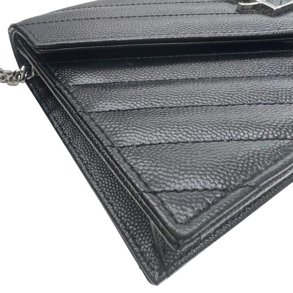 imgrc0087987704 Saint Laurent Monogram Envelope Chain Wallet Leather Silver