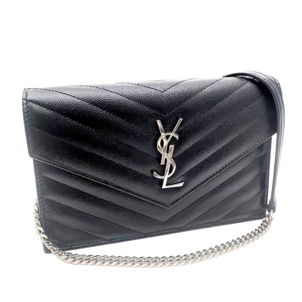 imgrc0087987709 Saint Laurent Monogram Envelope Chain Wallet Leather Silver