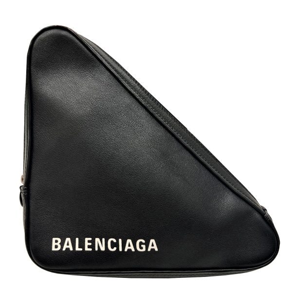 imgrc0088340441 BALENCIAGA Triangle Clutch Bag Leather Black