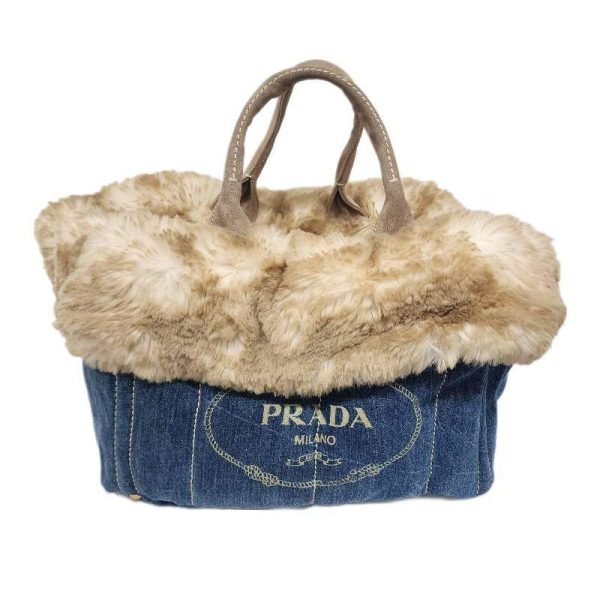 imgrc0088566507 PRADA Canapa Denim Fur Handbag Tote Bag