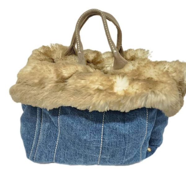 imgrc0088566508 PRADA Canapa Denim Fur Handbag Tote Bag