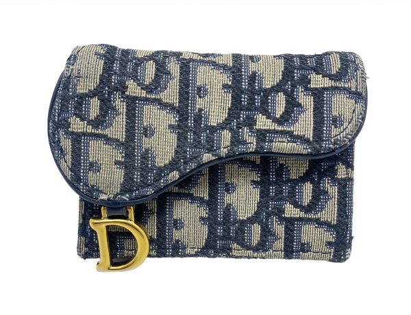 imgrc0089072622 Christian Dior Saddle Compact Wallet Oblique Jacquard Navy