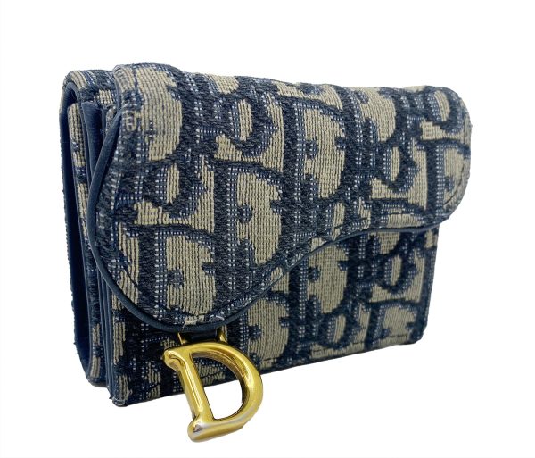 imgrc0089072624 Christian Dior Saddle Compact Wallet Oblique Jacquard Navy