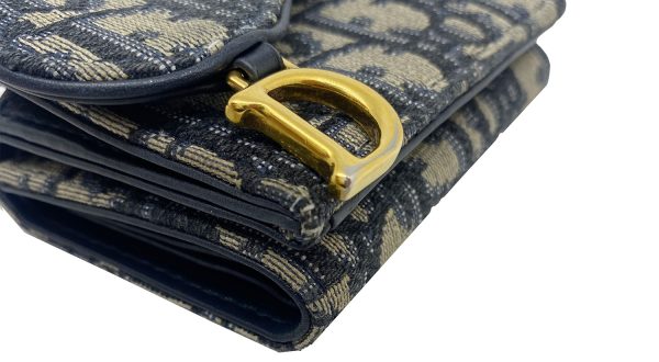 imgrc0089072632 Christian Dior Saddle Compact Wallet Oblique Jacquard Navy