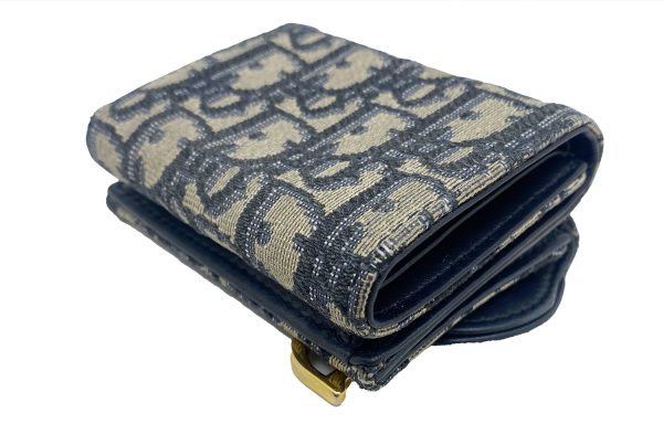 imgrc0089072633 Christian Dior Saddle Compact Wallet Oblique Jacquard Navy