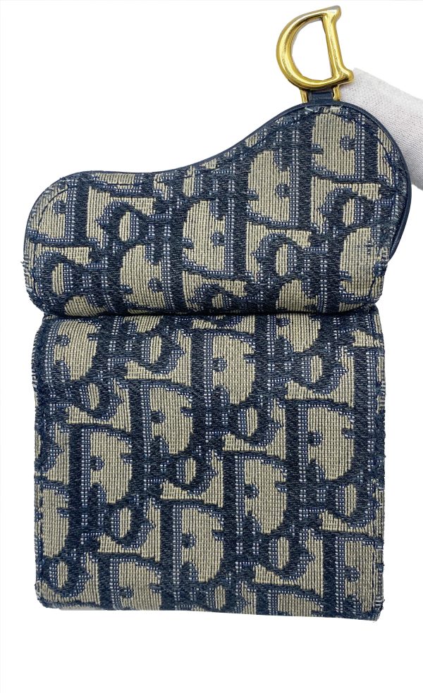 imgrc0089072638 Christian Dior Saddle Compact Wallet Oblique Jacquard Navy