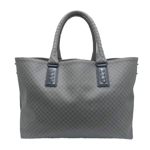 imgrc0090323890 Bottega Veneta Marco Polo Intreccio Jet Tote Bag PVC Gray