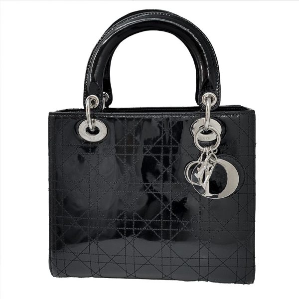 imgrc0090388377 Dior Lady Dior Cannage Patent Enamel Handbag Black