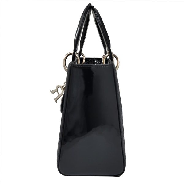 imgrc0090388378 Dior Lady Dior Cannage Patent Enamel Handbag Black