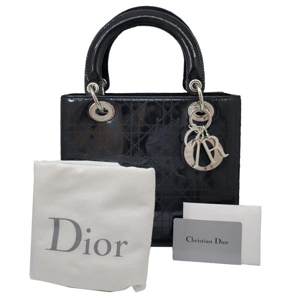 imgrc0090388389 Dior Lady Dior Cannage Patent Enamel Handbag Black