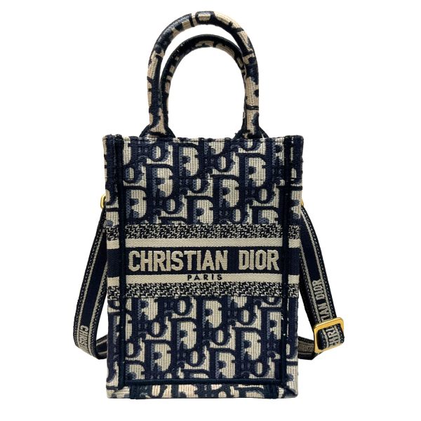 imgrc0090993286 Christian Dior Book Tote Mini Phone Bag Oblique Embroidery Blue Canvas