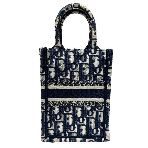 imgrc0090993287 Christian Dior Book Tote Mini Phone Bag Oblique Embroidery Blue Canvas