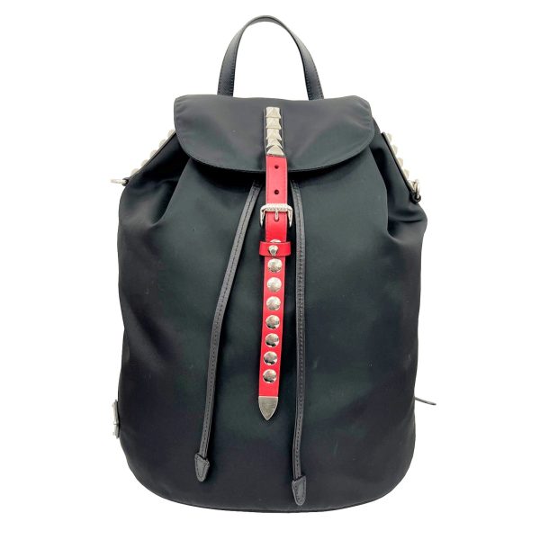 imgrc0091072582 PRADA Rucksack Backpack Studded Nylon Leather Black Red