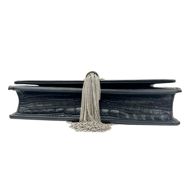 imgrc0091303692 Saint Laurent Kate Tassel Chain Wallet Croco Embossed Black