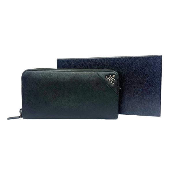 imgrc0092061475 PRADA Round Zipper Long Wallet Saffiano Black