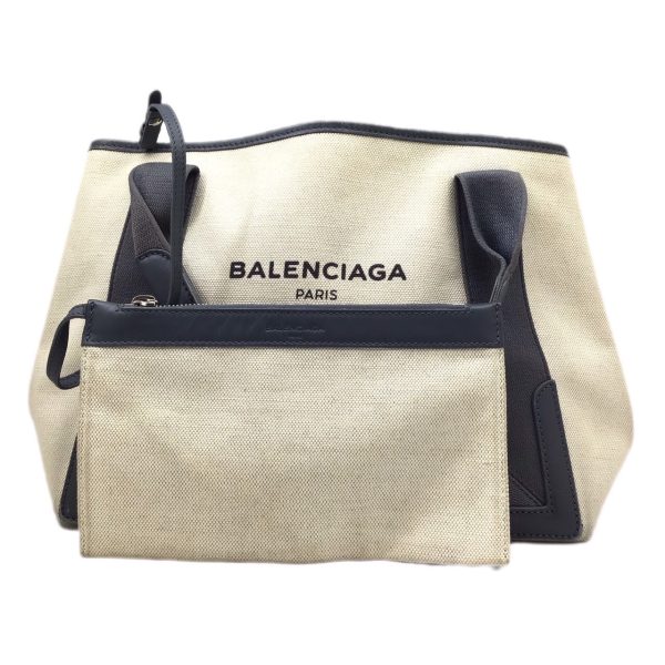 imgrc0092574836 Balenciaga Navy Cabas Canvas Leather Pouch Light Gray Beige