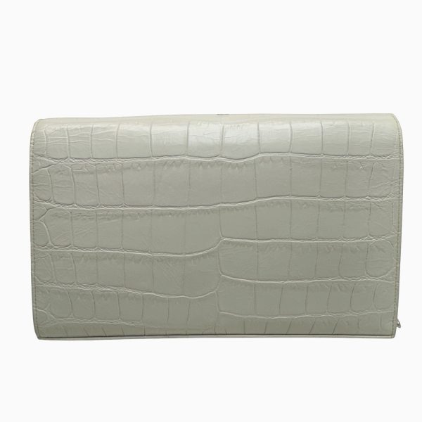 imgrc0092656544 Saint Laurent Chain Shoulder Wallet Crocodile Embossed Leather Silver