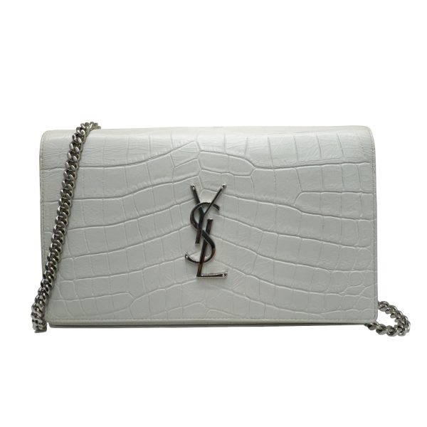 imgrc0092656546 Saint Laurent Chain Shoulder Wallet Crocodile Embossed Leather Silver