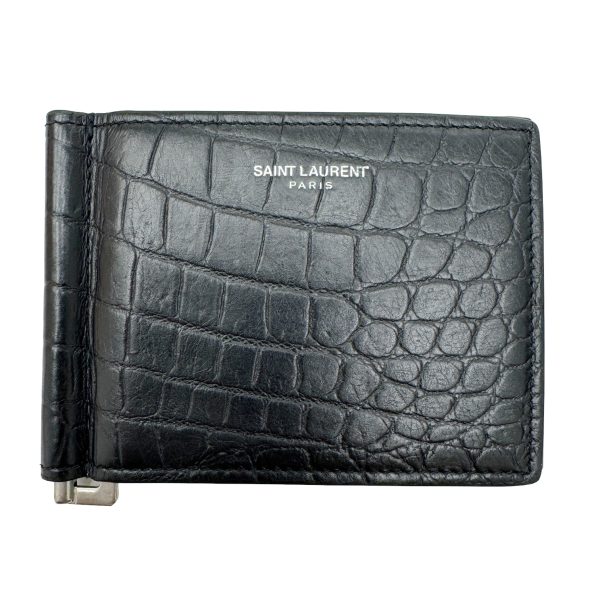 imgrc0092672330 Saint Laurent Classic Money Clip Wallet Leather Croco Black