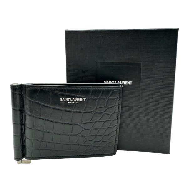 imgrc0092672337 Saint Laurent Classic Money Clip Wallet Leather Croco Black