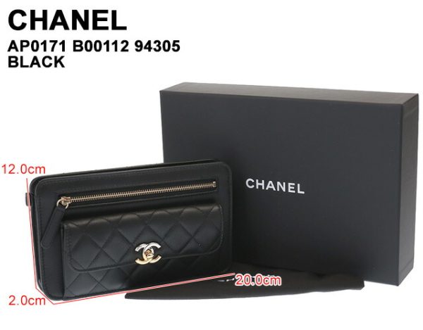 imgrc0092990640 CHANEL long wallet wristlet metal fittings pouch Black