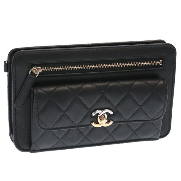 imgrc0092990674 CHANEL long wallet wristlet metal fittings pouch Black