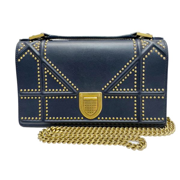 imgrc0093130945 Christian Dior Diorama Chain Shoulder Bag Clutch Small Leather Navy