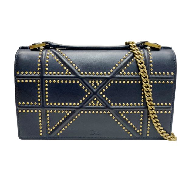 imgrc0093130946 Christian Dior Diorama Chain Shoulder Bag Clutch Small Leather Navy