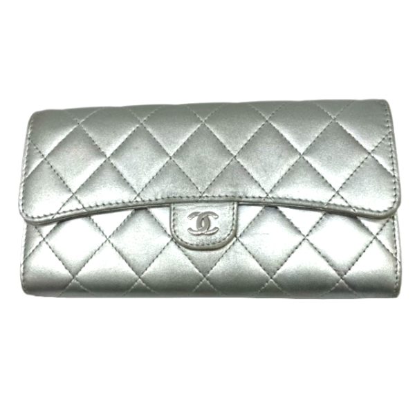 created by Background Eraser CHANEL Matelasse Long Flap Wallet Silver