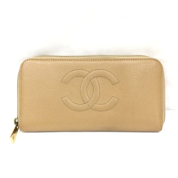 imgrc0095155395 CHANEL Long Wallet Coco Mark Caviar Skin Beige Long Wallet