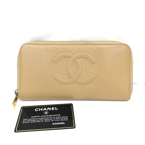 imgrc0095155396 CHANEL Long Wallet Coco Mark Caviar Skin Beige Long Wallet