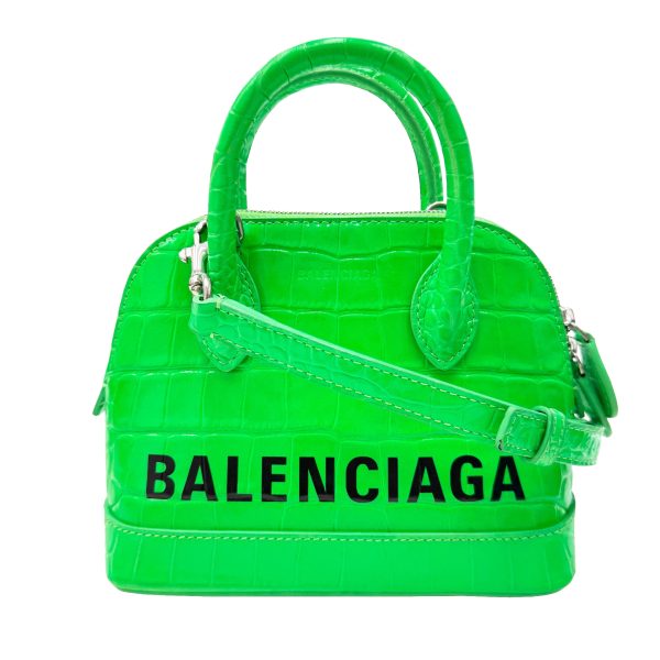 imgrc0095260204 BALENCIAGA Ville Top Handle Croco Embossed Shoulder Bag Green