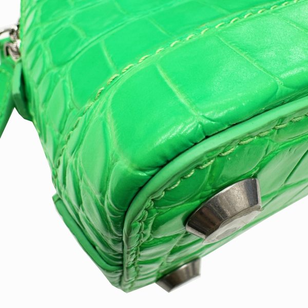 imgrc0095260213 BALENCIAGA Ville Top Handle Croco Embossed Shoulder Bag Green