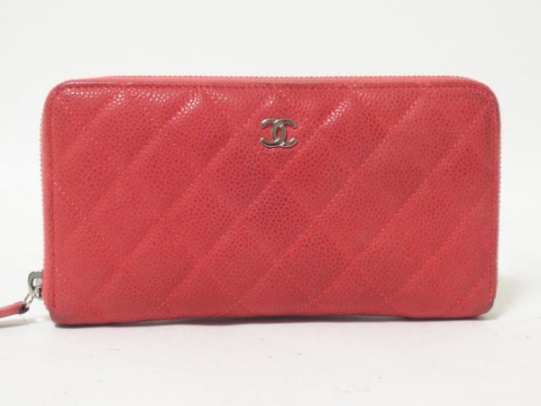 imgrc0095612476 CHANEL Caviar skin wallet long wallet salmon pink Matelasse