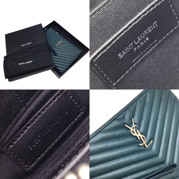 imgrc0095715098 Saint Laurent Clutch Bag V Stitch Chevron Green