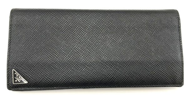 imgrc0096690651 Prada Saffiano Triangle BifLong Wallet Black