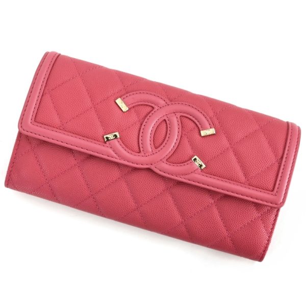 imgrc0098935354 Chanel long pink CC Figly wallet caviar skin matelasse