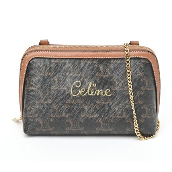 imgrc0103102667 Celine Chain Clutch Bag Triomphe Tan