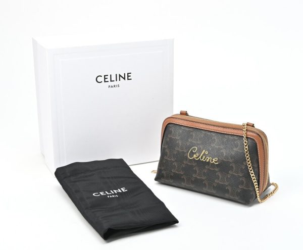 imgrc0103102676 Celine Chain Clutch Bag Triomphe Tan