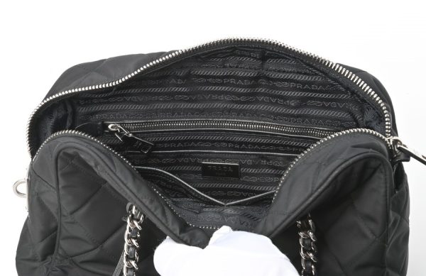 imgrc0103675566 Prada Quilted Chain Shoulder Bag Nylon Black